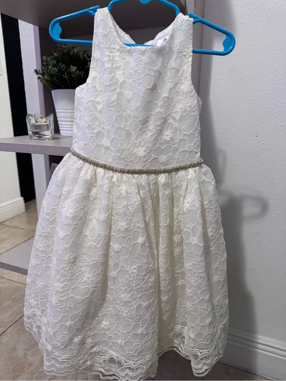 Biscotti Ivory Lace Formal Dress with Beaded Waist